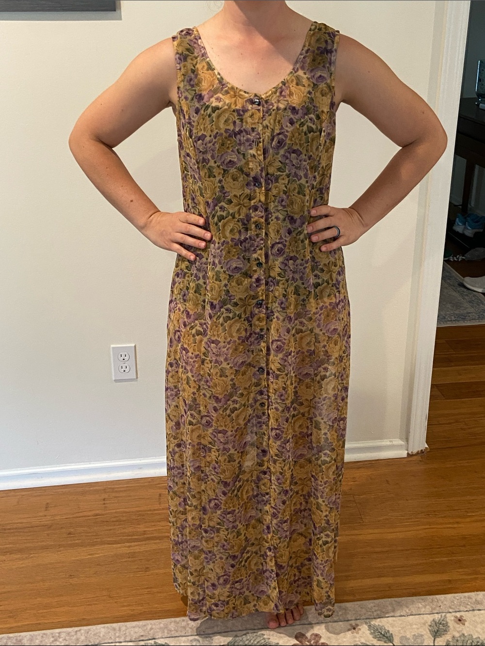 Vintage 90's The Works by Saks Fifth Ave Floral Sheer Button Down Dress size 12